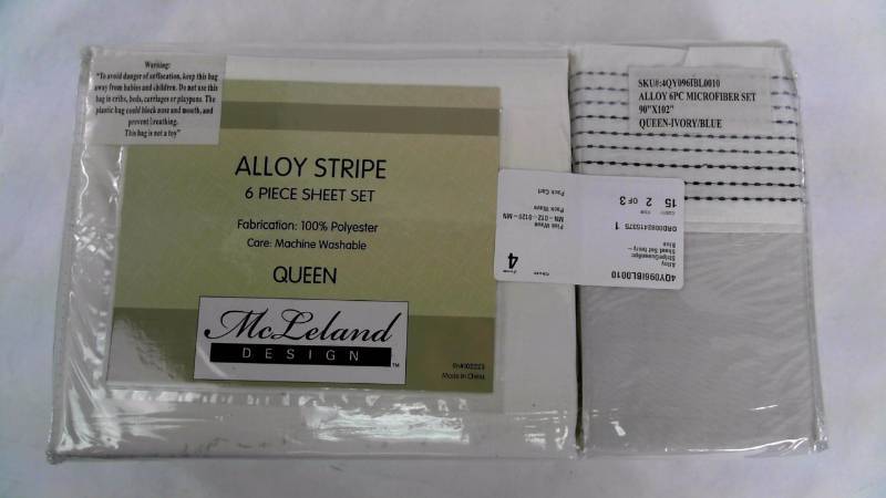 lot 1632 image: Alloy Stripe Queen 6pc Sheet Set Ivory-Blue