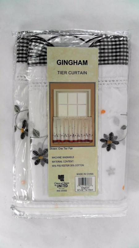 lot 1598 image: GINGHAM 60 X 36 KITCHEN TIER Black