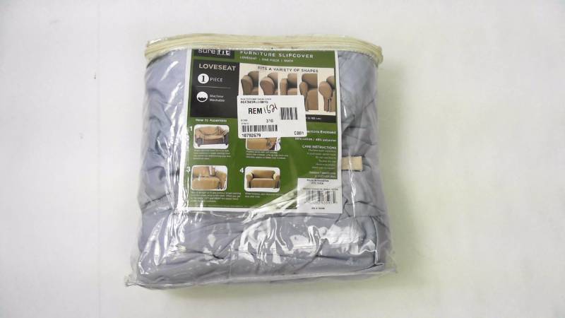 lot 1621 image: Sure Fit Corded Canvas Love Seat  Sofa  Couch Blue Slip Cover