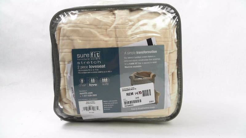 lot 1472 image: Sure Fit Pinstripe Loveseat Box Cushion Slipcover - Cream