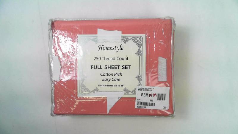 lot 1489 image: Home Styles Solid Cotton-Rich Percale Sheets  Sheet Set - Rose Full Size