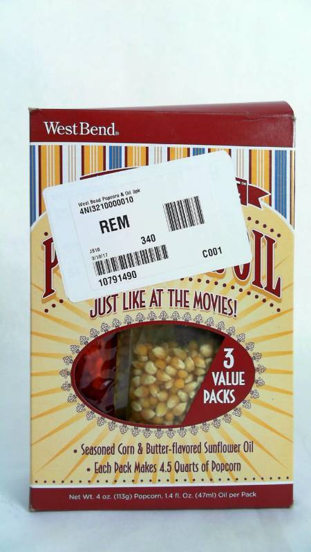 lot 1842 image: West Bend Popcorn & Oil 3pk