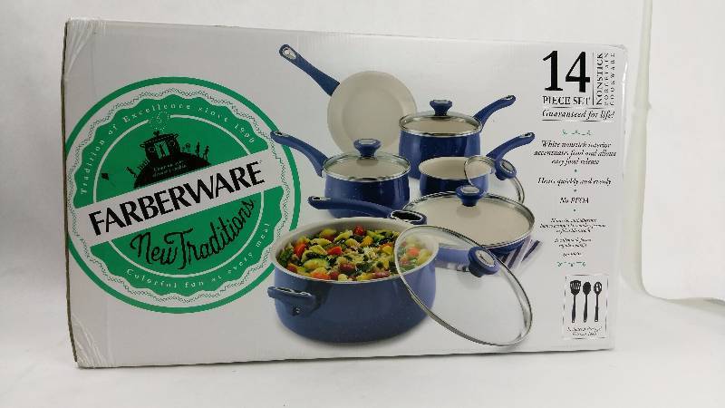 lot 1920 image: Farberware New Traditions 14pc Cookware Set - Blue 