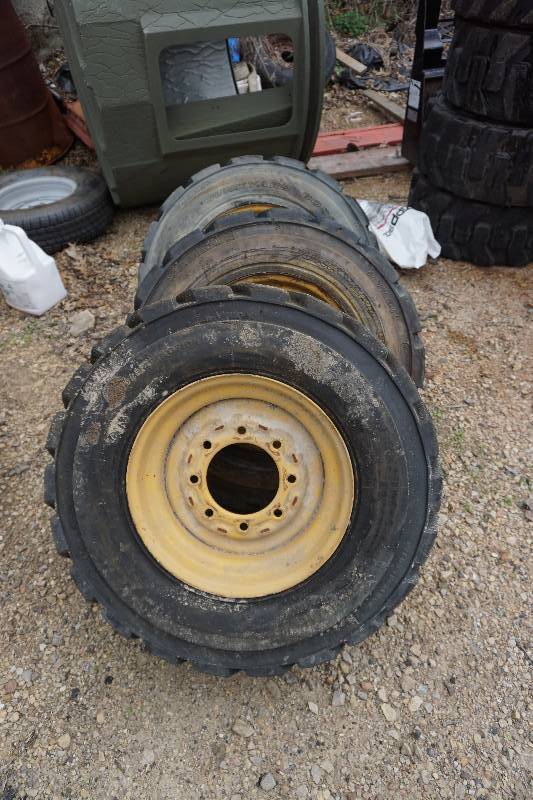 lot 7 image: Set of - 4 Samson Junkyard Boss Foam Filled Skid Loader Tires and Rims