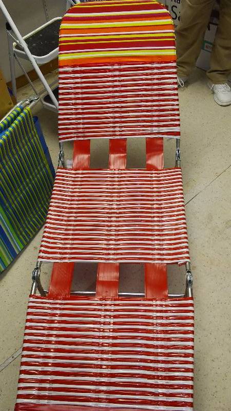 Vinyl wrapped Fun in The Sun folding lounge Chair � New, Red and White