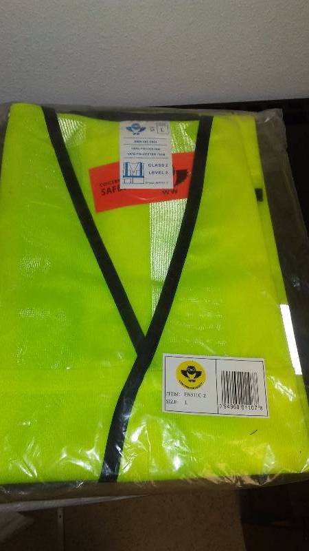 Safety Vest, Fluorescent Yellow, Size Large, Class 2 Level 2, New