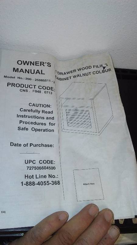 1 Drawer Wood File Cabinet, Walnut, New in Box, Assembly Required, instruction enclosed