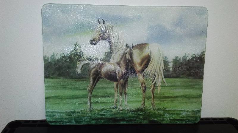 Glass Cutting Board, Horse and Foal Measures 16 x12