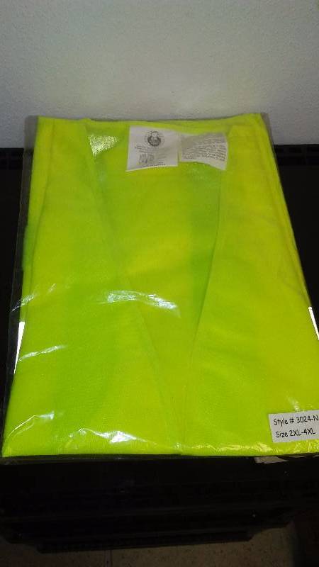 Safety Vest, Fluorescent Yellow, Size 2-4 XL, Class 2 Level 2, New
