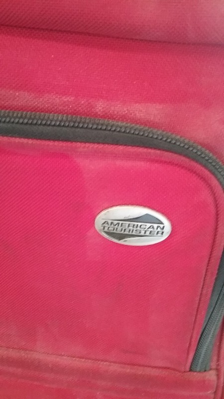 Large American Tourister Red Canvas Suitcase