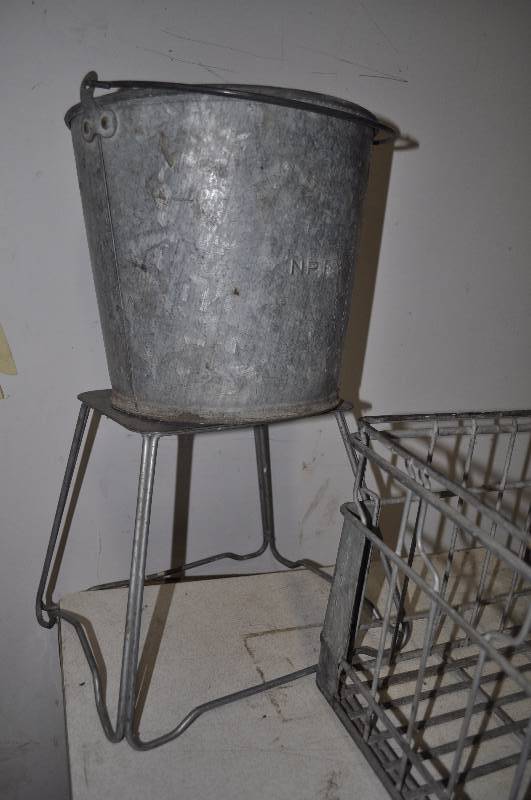 Cass Clay Milk crate, stool and bucket.