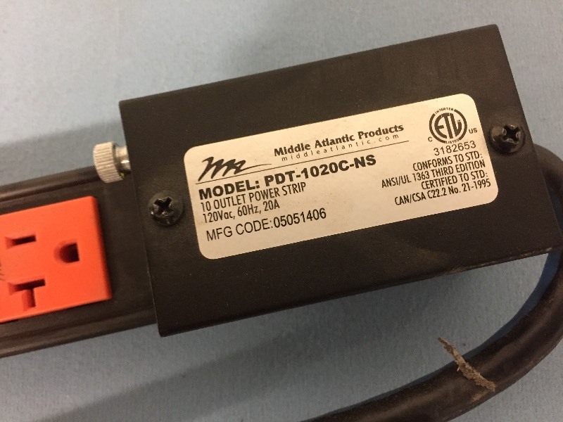 lot 67 image: Middle Atlantic 10-Outlet AC Power Strip, Model PDT-1020C-NS