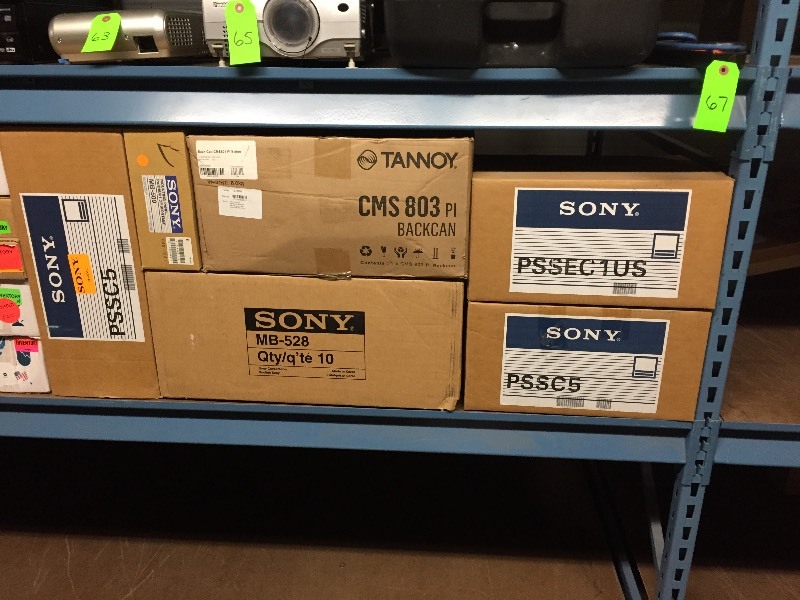lot 68 image: 8 Shelf Lot of Mostly New Sony, Atlas, Crestron, Extron AudioVideo Equipment