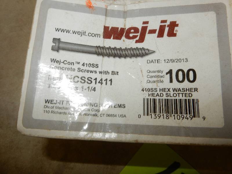 lot 44 image: 5 Boxes of 100, Wei-jit, 14 x 1 14 in Concrete Screws