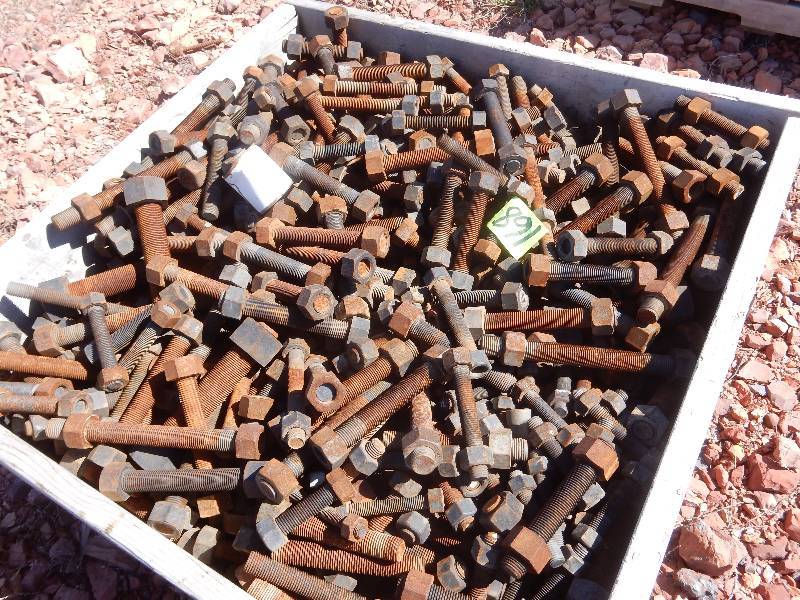 lot 168 image: Misc. Sizes of Double end threaded bolts.. Large lot in Wood box