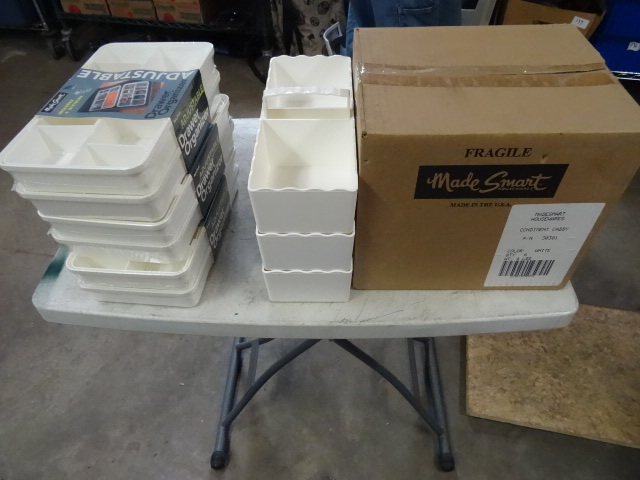 lot 143 image: 6 drawer organizers. 9 condiment ca...
