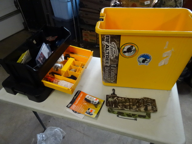 lot 166 image: Tool box with misc archery parts an...