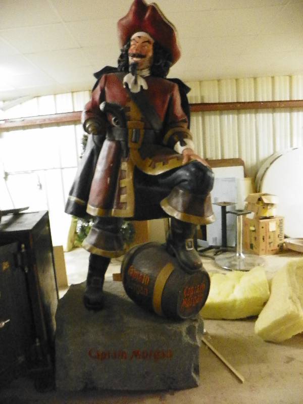 lot 18 image: Captain Morgan statue, fiberglass, 8 tall, base is 3 x 2