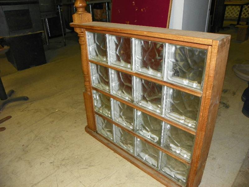 lot 33 image: Glass block, wood frame divider wall 39 x 35 tall