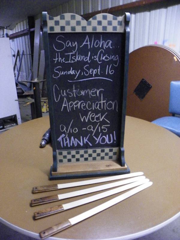 lot 50 image: Chalk board displayspecials board and 4 Martial Arts Wooden Sword