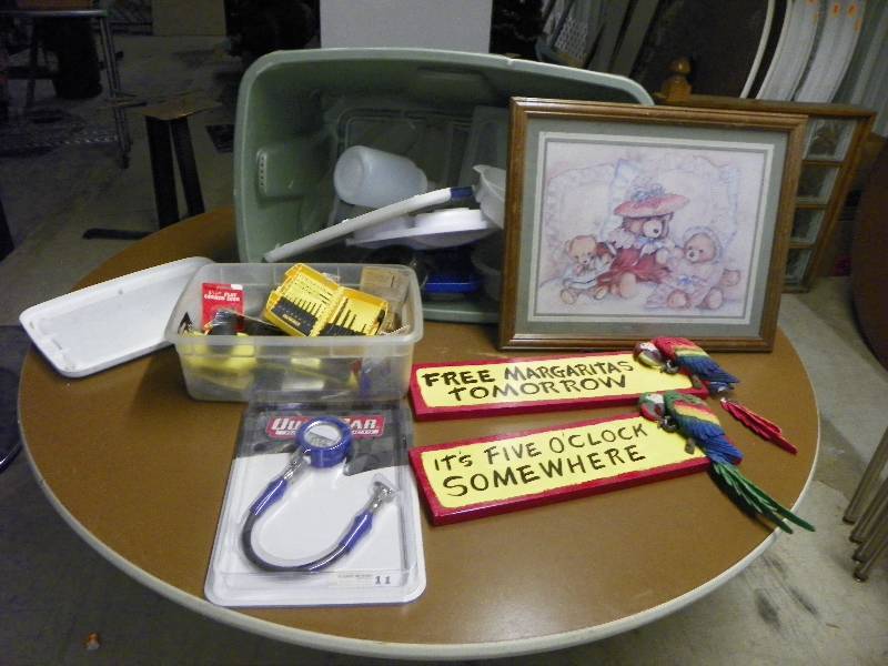 lot 53 image: Tote of misc items, small tools and hardware