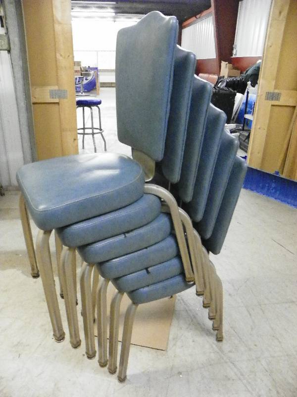 lot 54 image: Six metal frame dining room chairs, padded seats and back