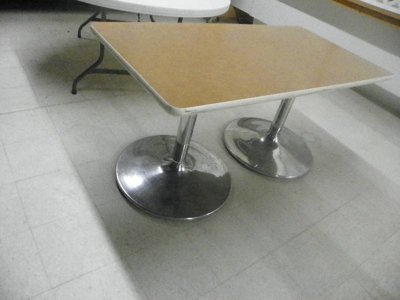 lot 76 image: 5 x 30 table with 2 chrome pedestal bases