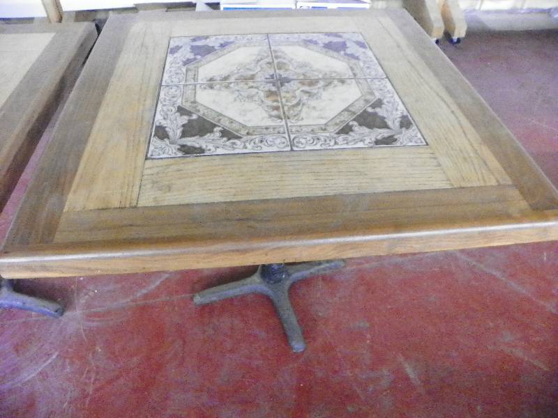 lot 125 image: Wooden Table with tile inlay, pedestal base