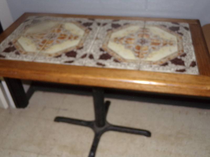 lot 175 image: Wooden Table with tile inlay, pedestal base