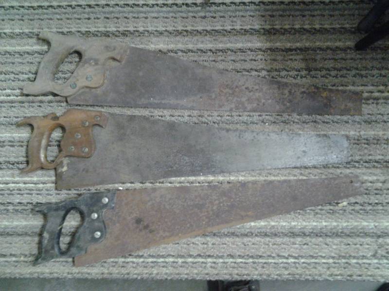 lot 18 image: 3-Old Hand Saws (1-Disston)