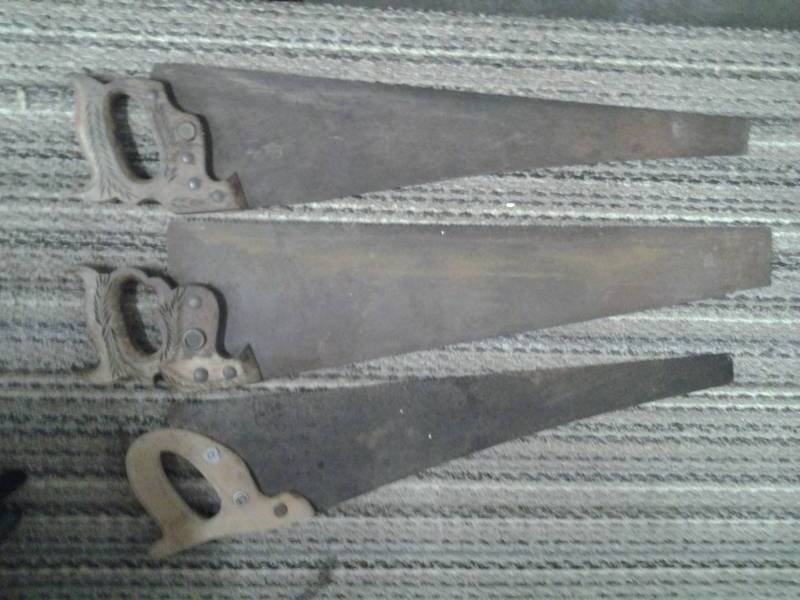 lot 19 image: 3-Old Hand Saws (2-Disstons)
