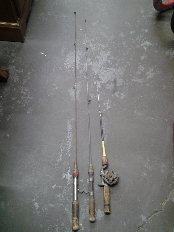 lot 20 image: 3-Old Steel Fishing Rods