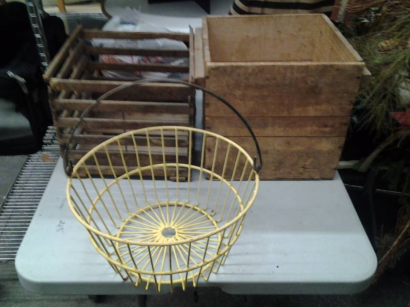lot 38 image: 2-Old Egg Crates, 1-Egg Basket