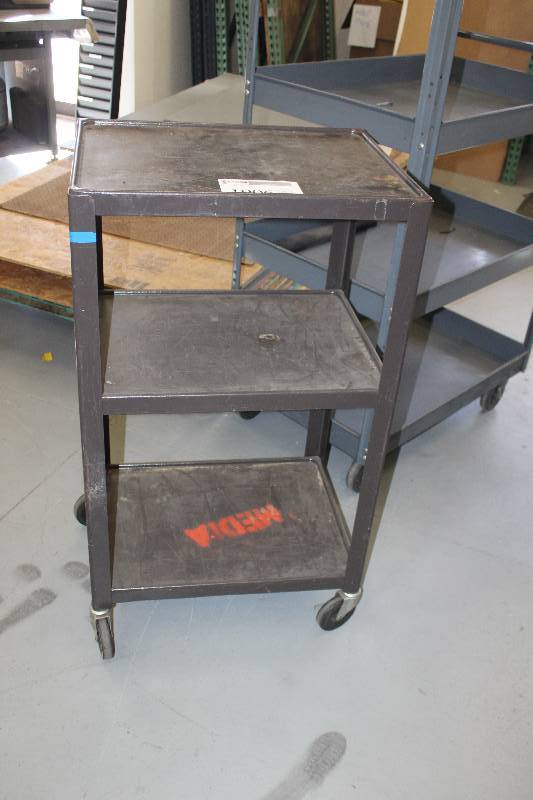 lot 1906 image: 3-Shelf Metal Rolling Adjustable Shelving Cart