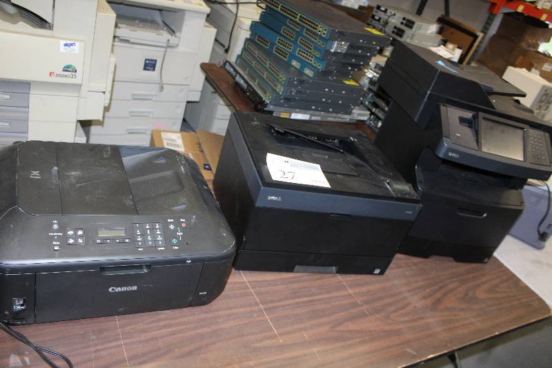 lot 27 image: Lot of (3) Printers Includes 1) Canon MX459 AND 1) Dell 2350dn AND 1) Dell 3335dn