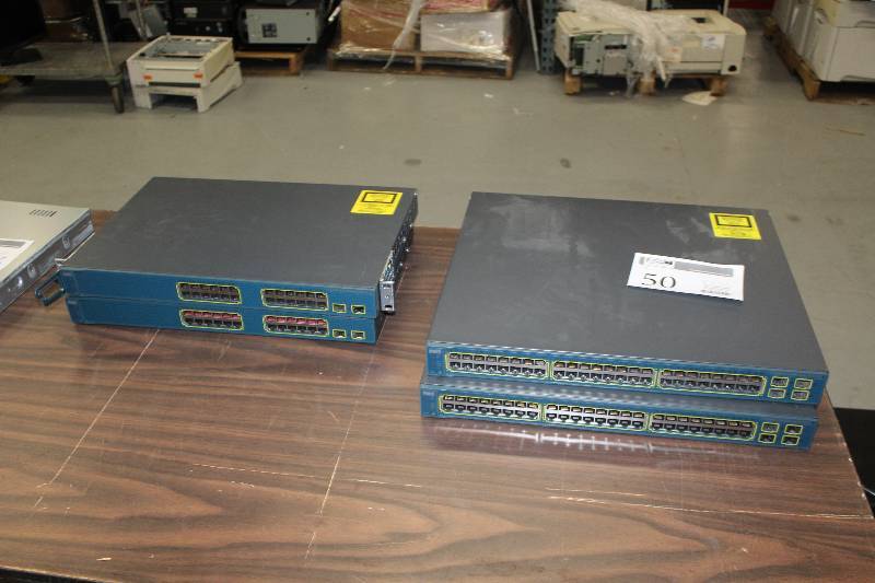 lot 50 image: Lot of (4) Cisco Systems Catalyst Rack-Mount 3560,3560G Series PoE-2448 Ethernet Ports