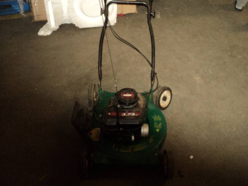 lot 27 image: push lawnmower for parts, wheel off...