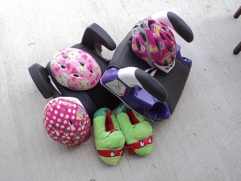 lot 55 image: booster seats, helmets, slippers...