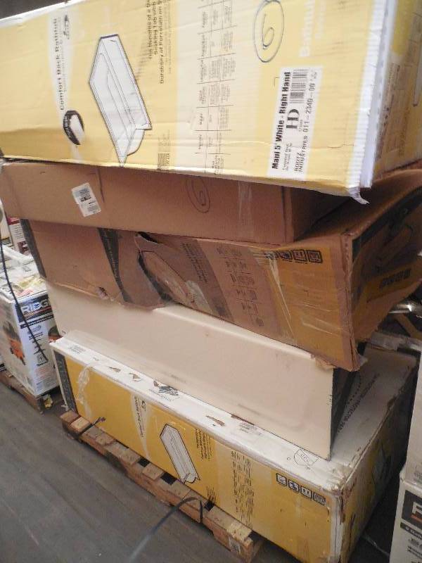 PALLET LOT OF TUBS, SHOWER BASE, AND TRACKS