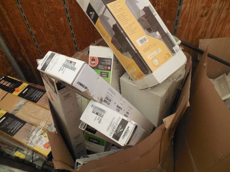 PALLET LOT OF MAIL BOXS, TILE CUTTERS, TOOLS, HARDWARE AND MORE