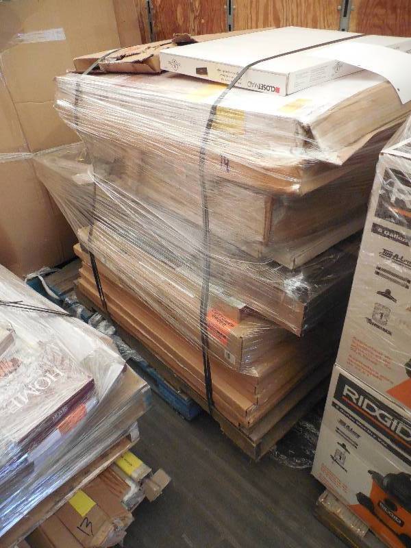 PALLET LOT OF CLOSET MAID STORAGE ORGANIZERS , SHELVING , CABINETS.