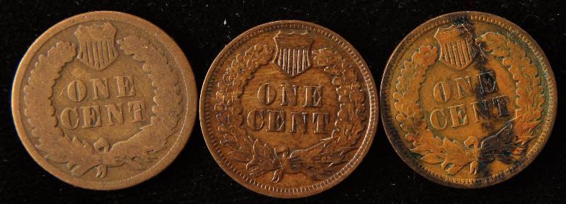 GROUP OF 3 INDIAN HEAD CENTS 1890(G) 1902(AU) 1907(VF)
