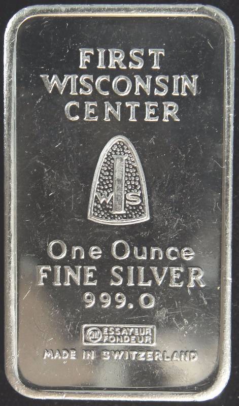 1 TROY OZ. .999 FINE SILVER BAR FIRST WISCONSIN CENTER