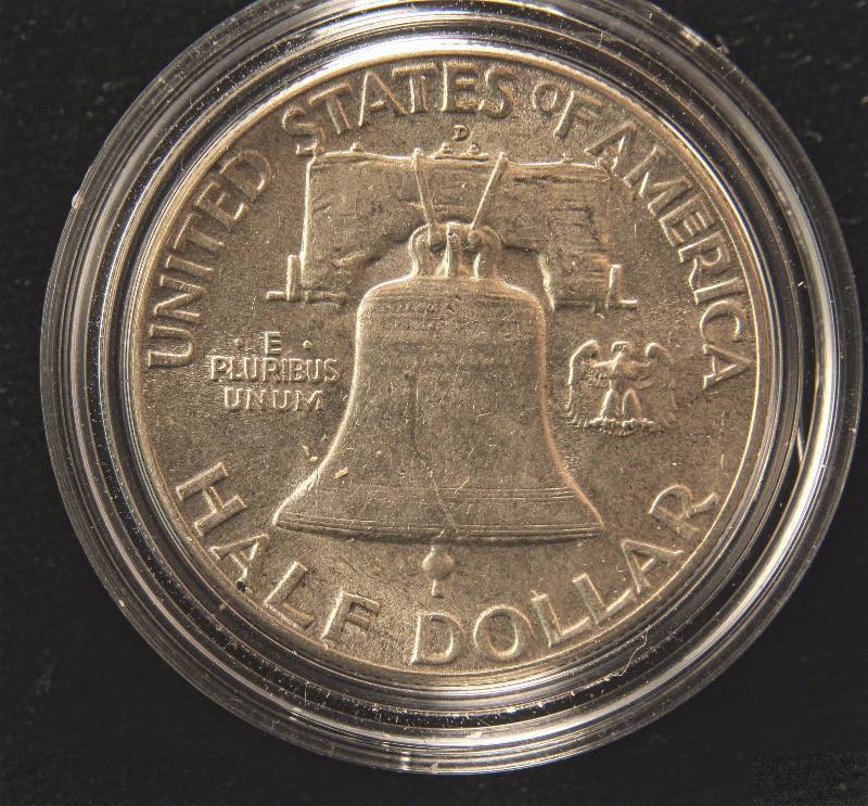 1948-D FRANKLIN SILVER HALF DOLLAR UNC IN AIRTITE HOLDER