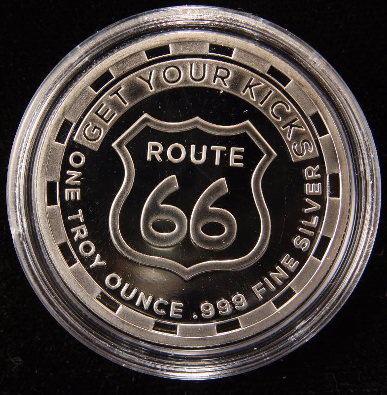 1 TROY OZ. .999 FINE SILVER ROUTE 66 IN AIRTITE HOLDER