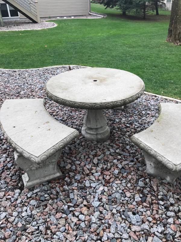 lot 104 image: Concrete outdoor table and bench set