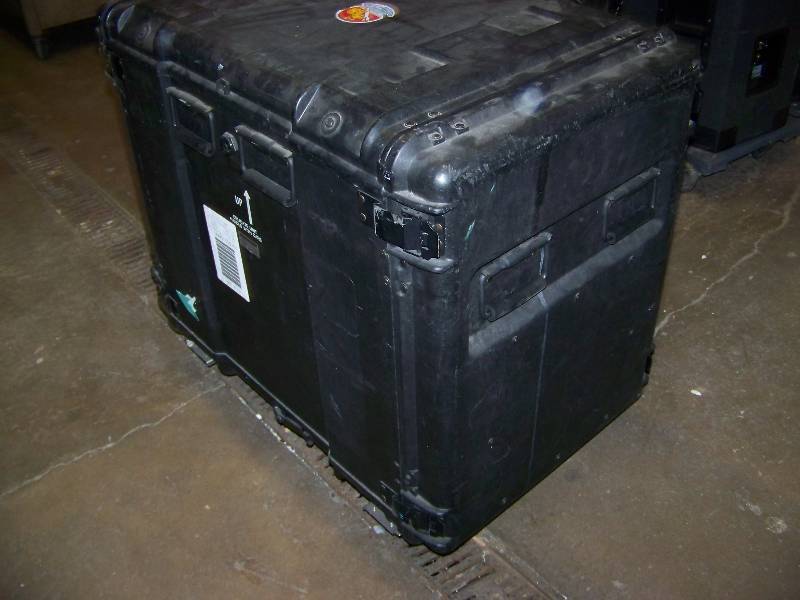 lot 111 image: Large, Hard Sided, Travel  Storage Case for Rack Mounted AV (Audio  Video) Equipment on Wheels