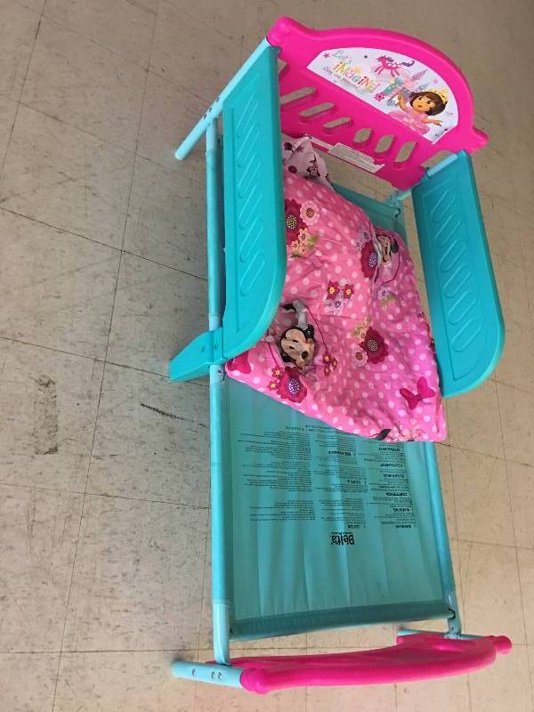 kids bedframe and minnie mouse bedding