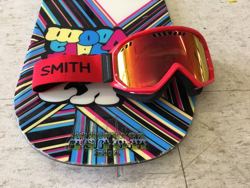 snow board and new smith goggles