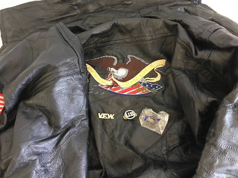 Large leather eagle coat with pins